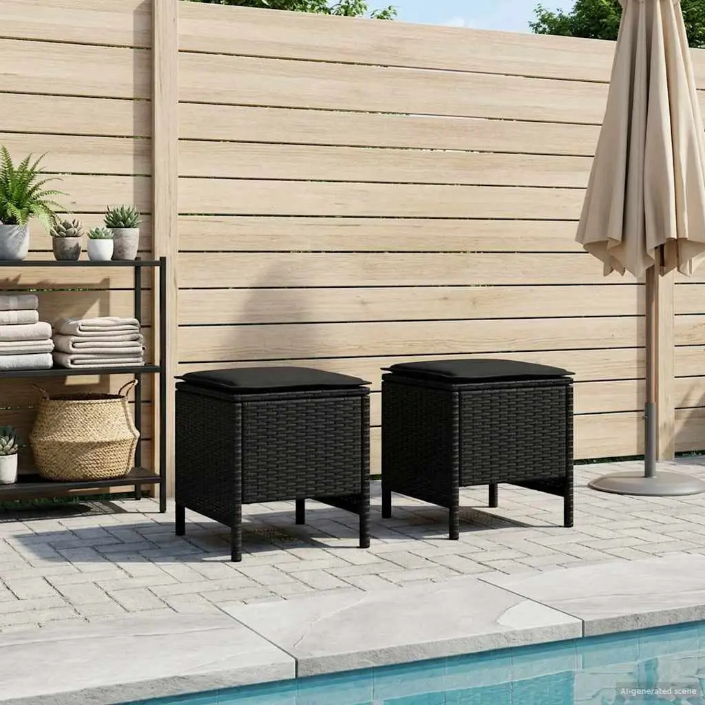 Garden Footstool Outdoor Indoor Seating Ottoman Patio Lounge Rattan Black