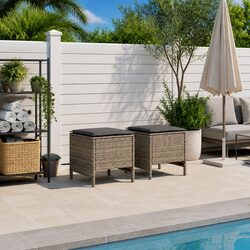 Affordable Grey Rattan Footstool Set for Relaxation