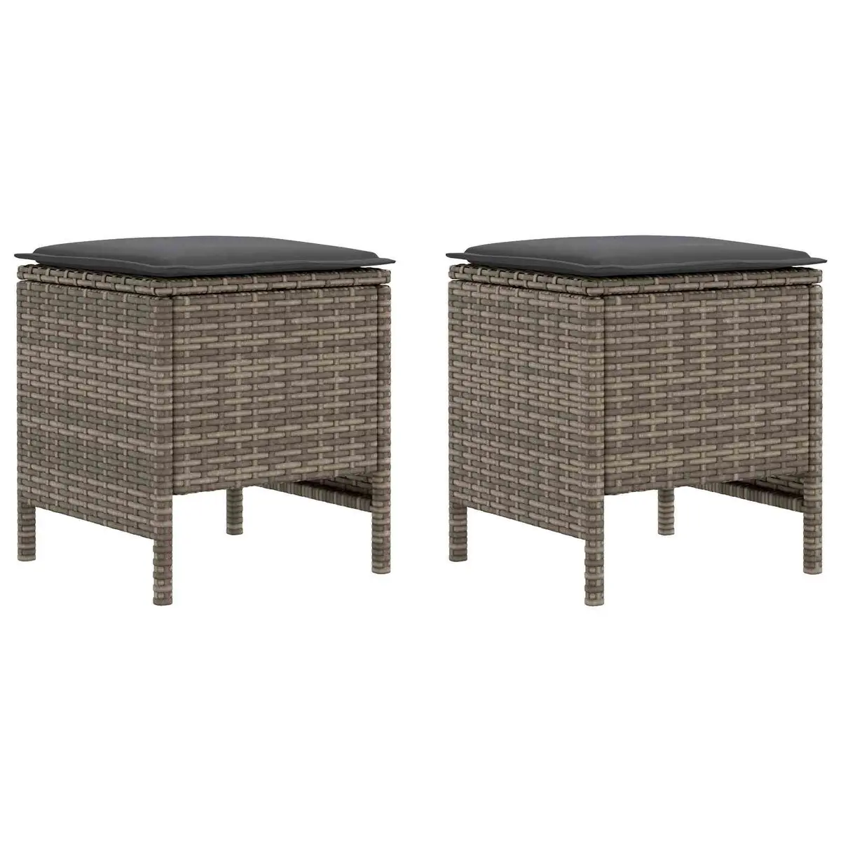 Garden Footstool Indoor Outdoor Seating 2 Piece Set Grey Rattan Frame Removable Cushion