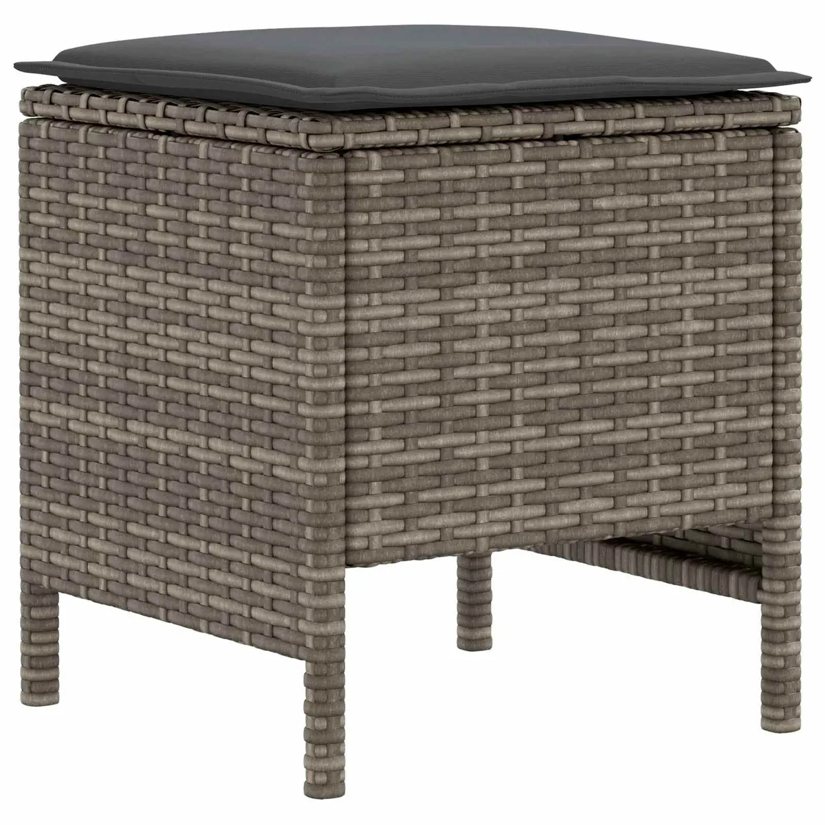 Garden Footstool Indoor Outdoor Seating 2 Piece Set Grey Rattan Frame Removable Cushion