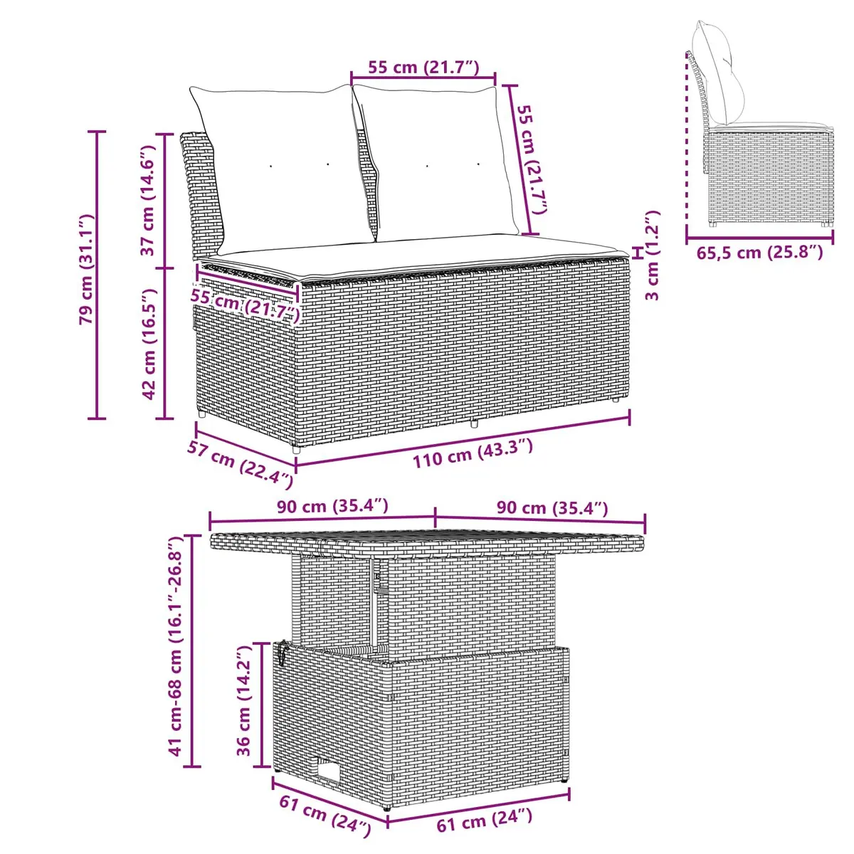 Middle Sofa Sectional for Outdoors