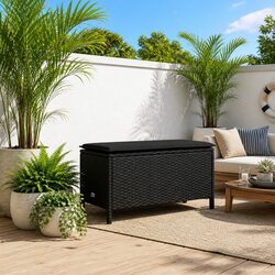 Garden Footstool with Removable Pillow Outdoor Indoor Seating Black 80x38x45cm