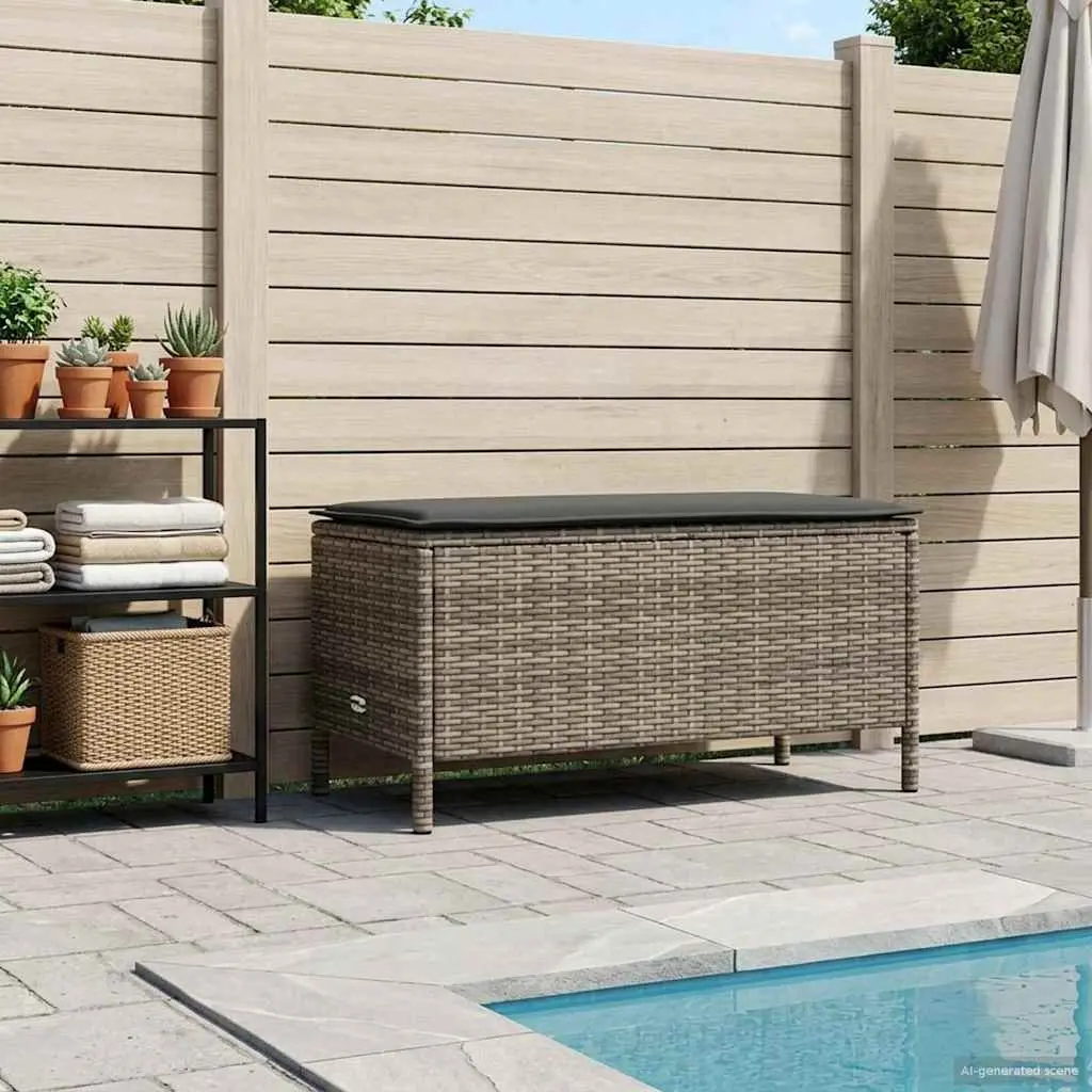 Garden Footstool Ottoman Grey Outdoor Indoor Patio Seating Rattan Cushion 80 x 38 x 45 cm