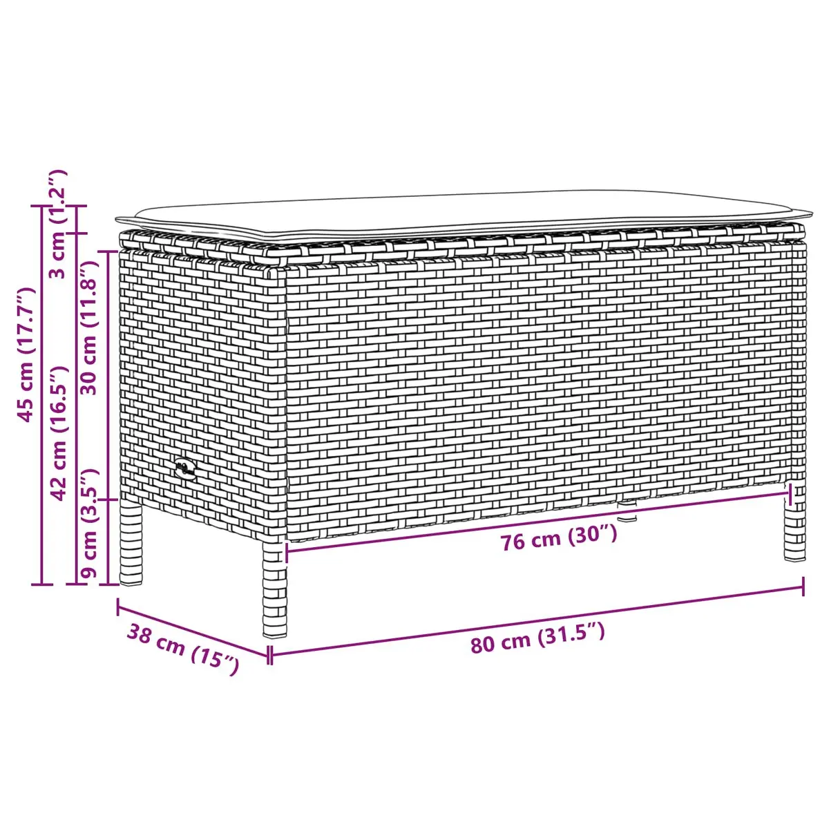 Garden Footstool Ottoman Grey Outdoor Indoor Patio Seating Rattan Cushion 80 x 38 x 45 cm