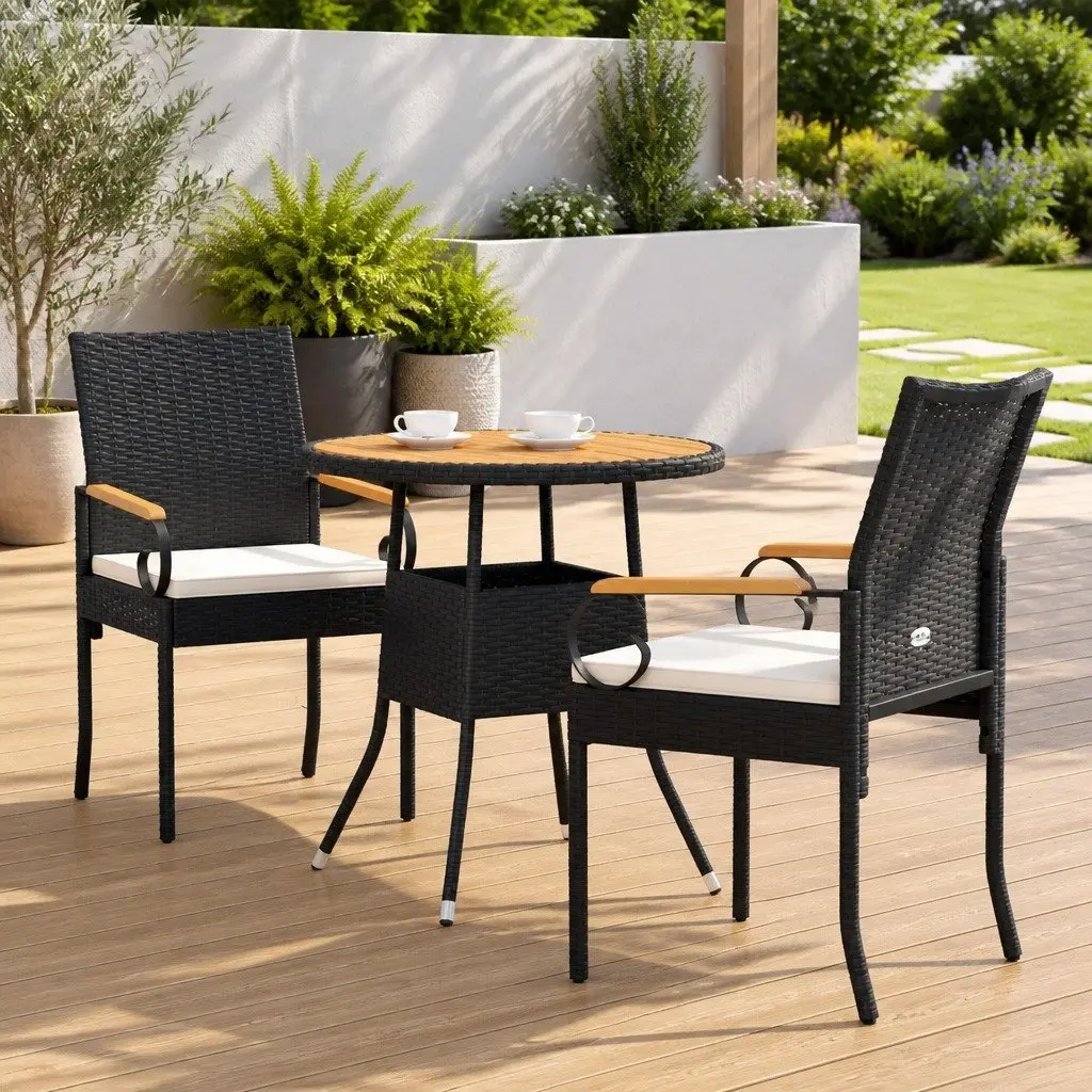 Outdoor Garden Chairs 2pcs Black Weather Resistant Rattan