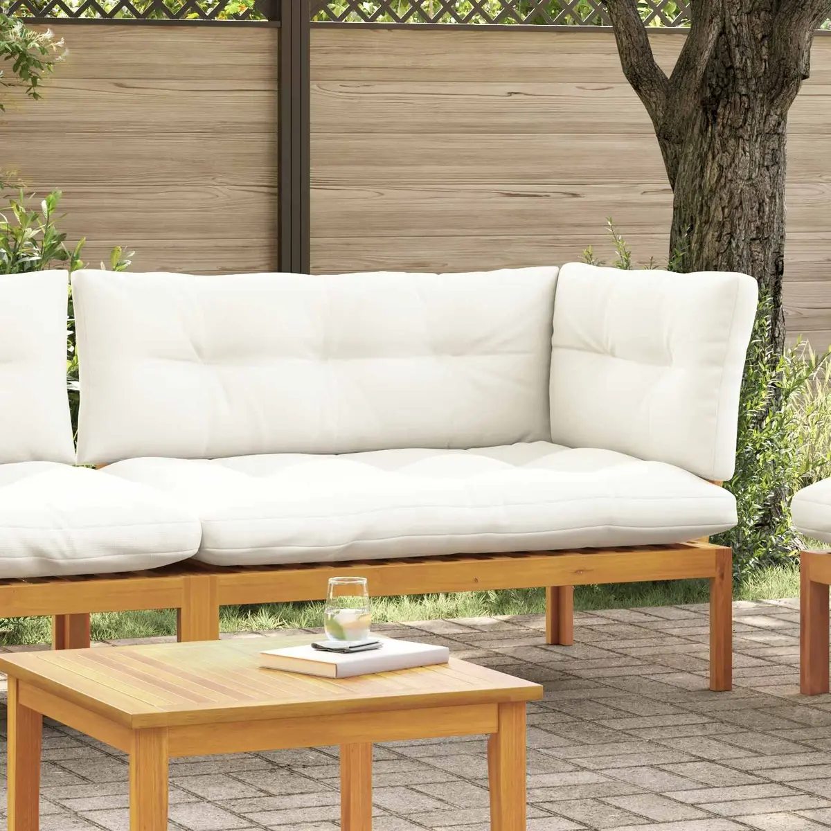 Outdoor Sectional Sofa Garden Corner Seating Acacia Wood Bench Cushion Set