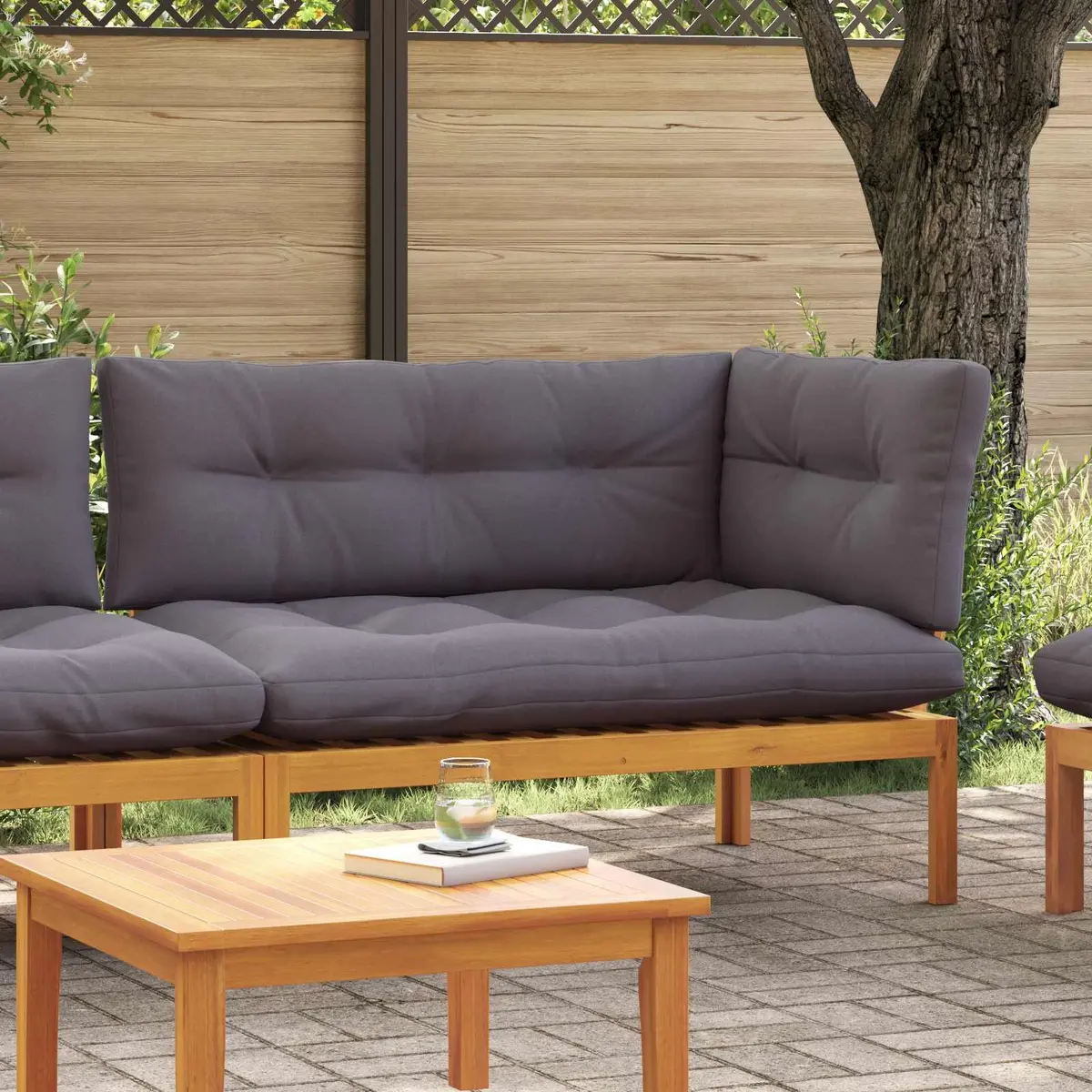 Corner Sofa Unit Outdoor Sectional Natural Dark Grey Acacia Wood Garden Seating