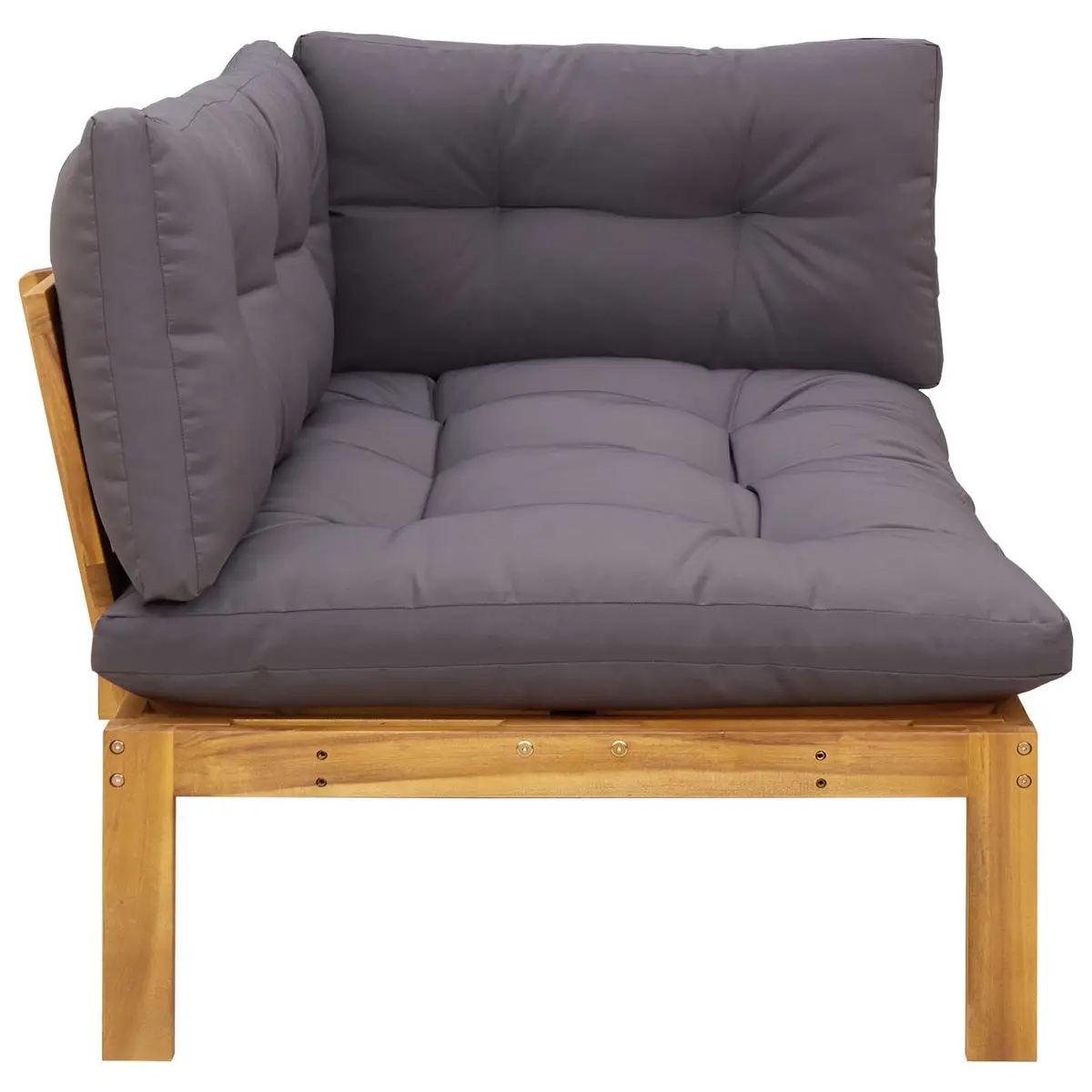 Corner Sofa Unit Outdoor Sectional Natural Dark Grey Acacia Wood Garden Seating