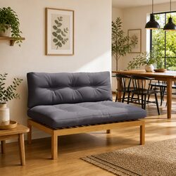 Middle Sofa Unit Outdoor Sectional Seating Acacia Wood Natural Dark Grey Garden