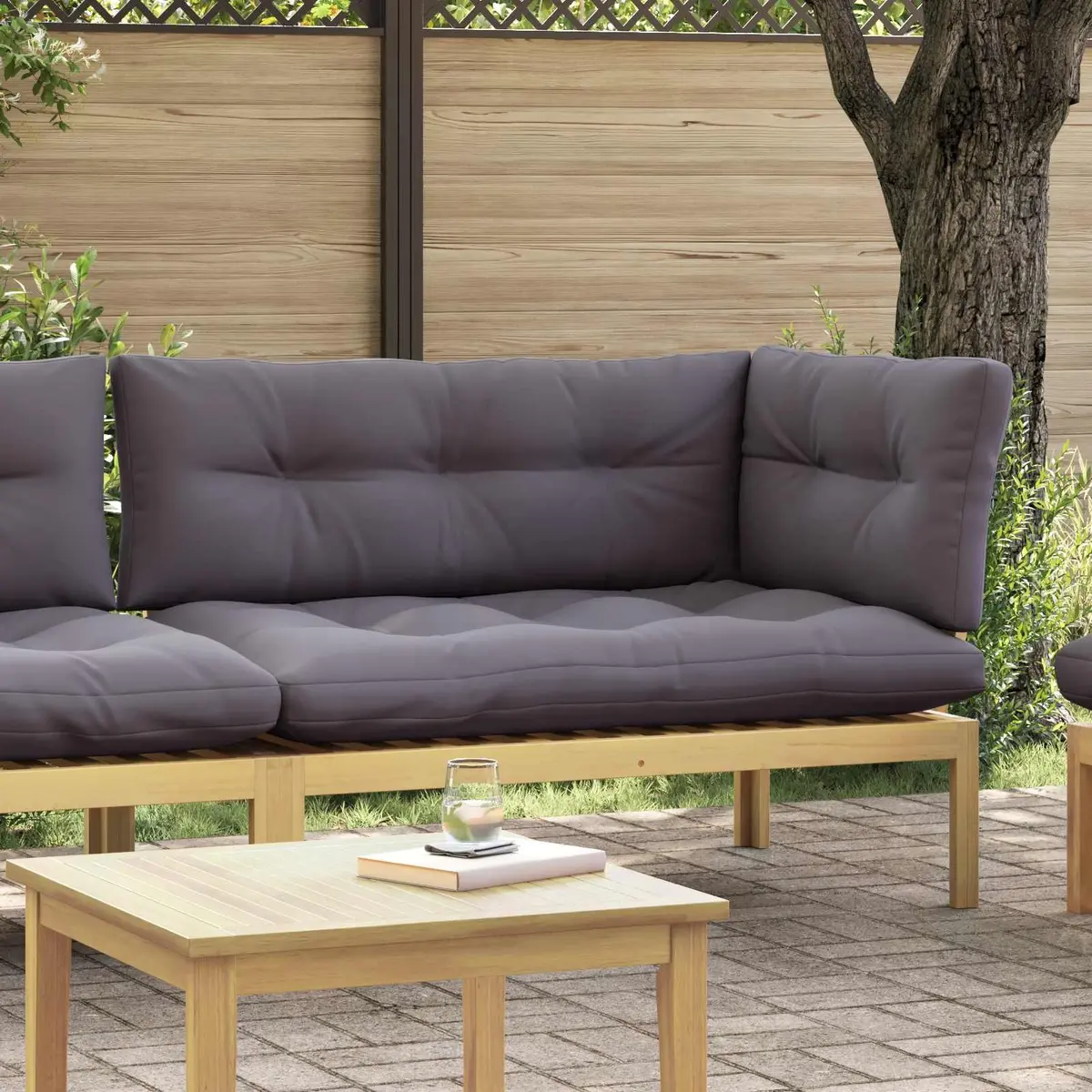 Corner Sofa Unit Outdoor Sectional Seating Acacia Wood Garden Furniture Light Acacia Dark Grey
