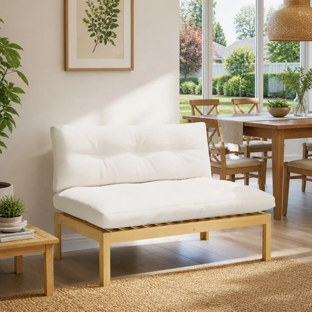 Outdoor Sectional Sofa Middle Unit Light Acacia Cream White