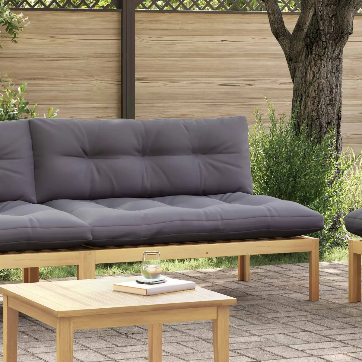Outdoor Sectional Sofa Middle Unit Garden Seating Acacia Wood Light Dark