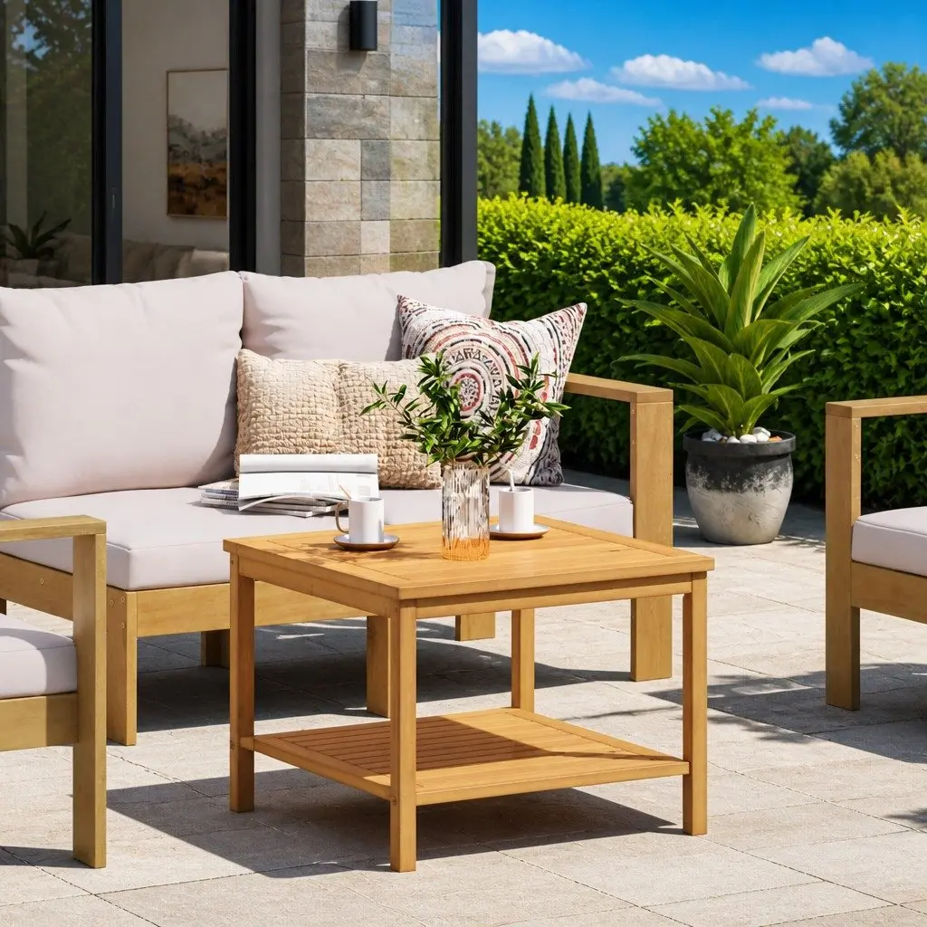 Side Table Solid Acacia Wood 60x60x45cm Rustic Garden Patio Accent Furniture