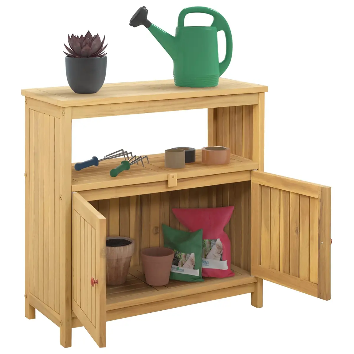 Garden Console Table Rectangular Outdoor Indoor Storage Shelves Light Acacia