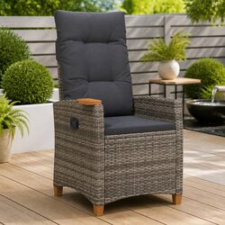 Comfortable Grey Reclining Garden Chair with Side Table