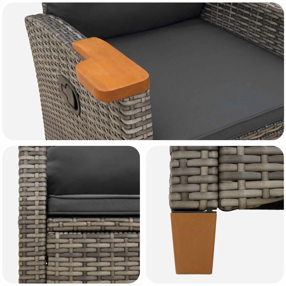 Grey Reclining Garden Chair with Side Table