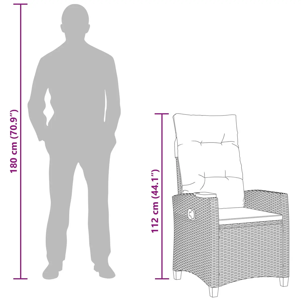 Grey Reclining Garden Chair with Side Table