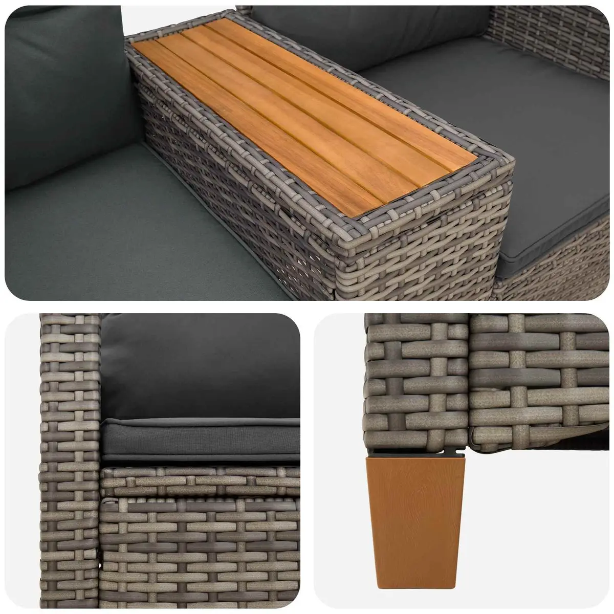 Outdoor Reclining Bench with Side Table Grey Garden Seating Lounge Chair