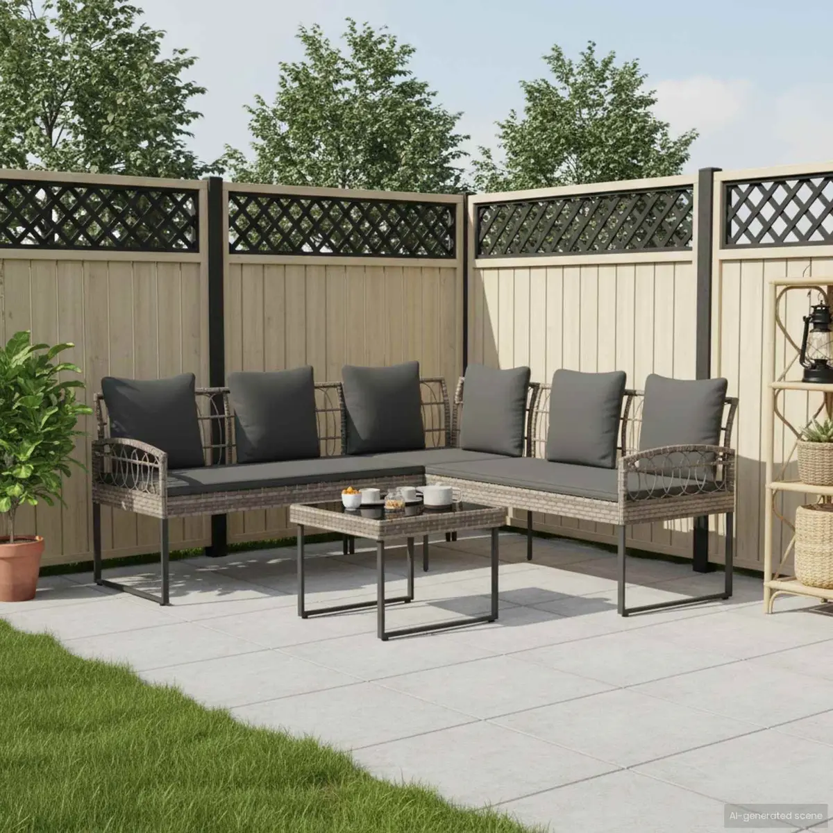 Garden Sofa Set 2 Pieces Grey Poly Rattan Steel Outdoor Patio Sectional