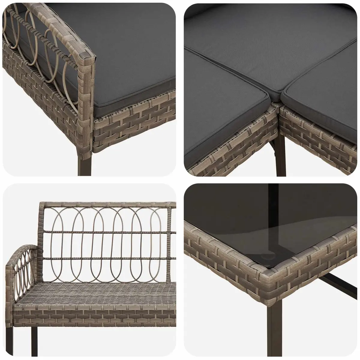 Garden Sofa Set 2 Pieces Grey Poly Rattan Steel Outdoor Patio Sectional