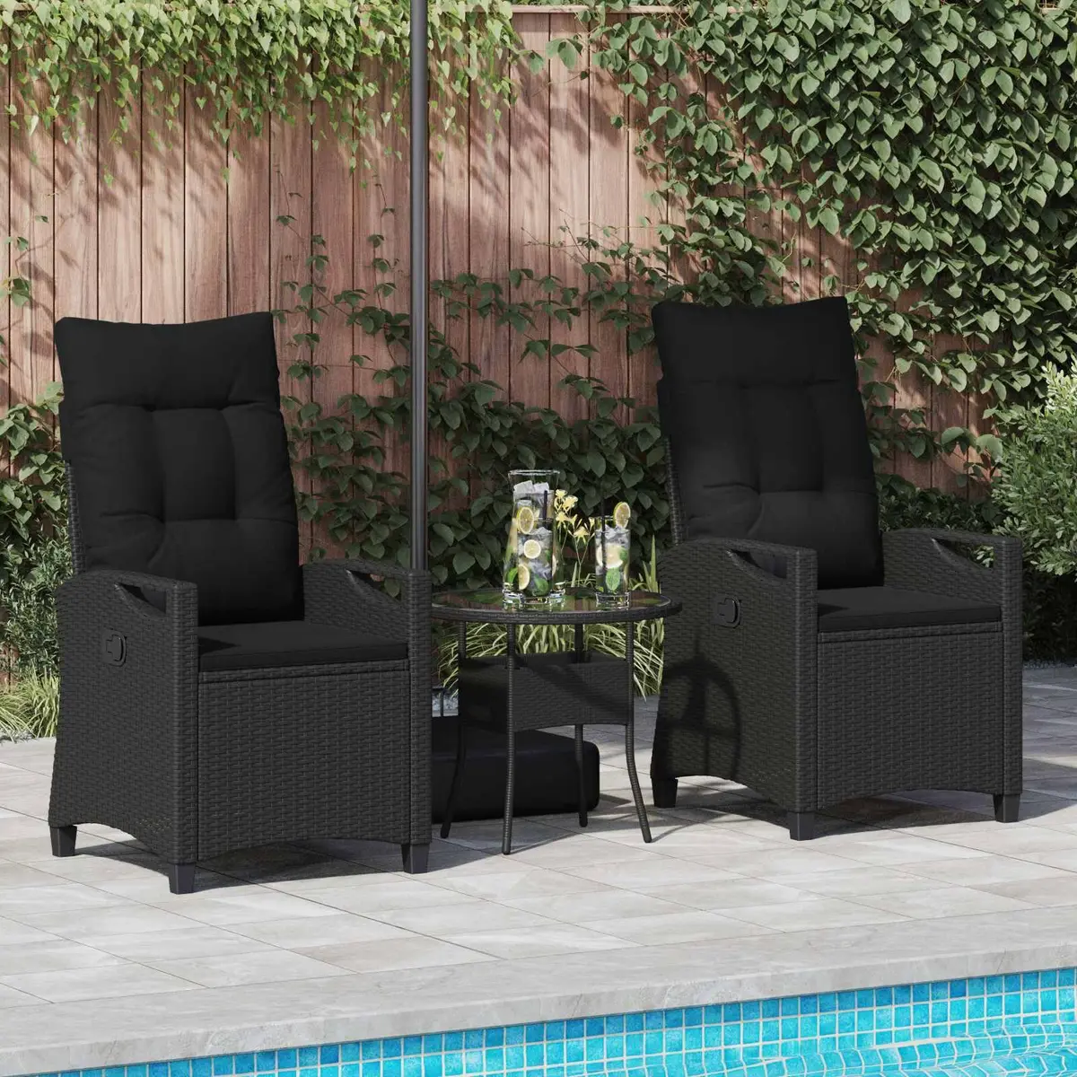 Outdoor Garden Chair 2 Piece Set Adjustable Backrest Black