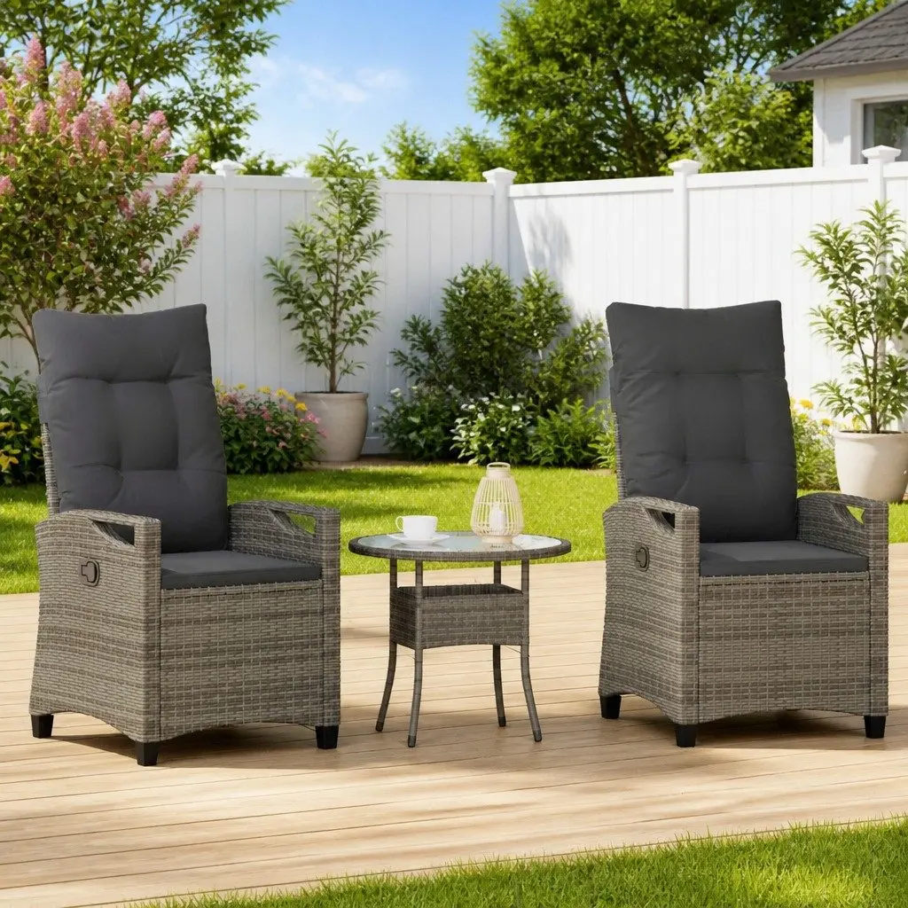 Outdoor Garden Chair Recliner Adjustable Backrest Modern Patio Seating Grey 2 Piece