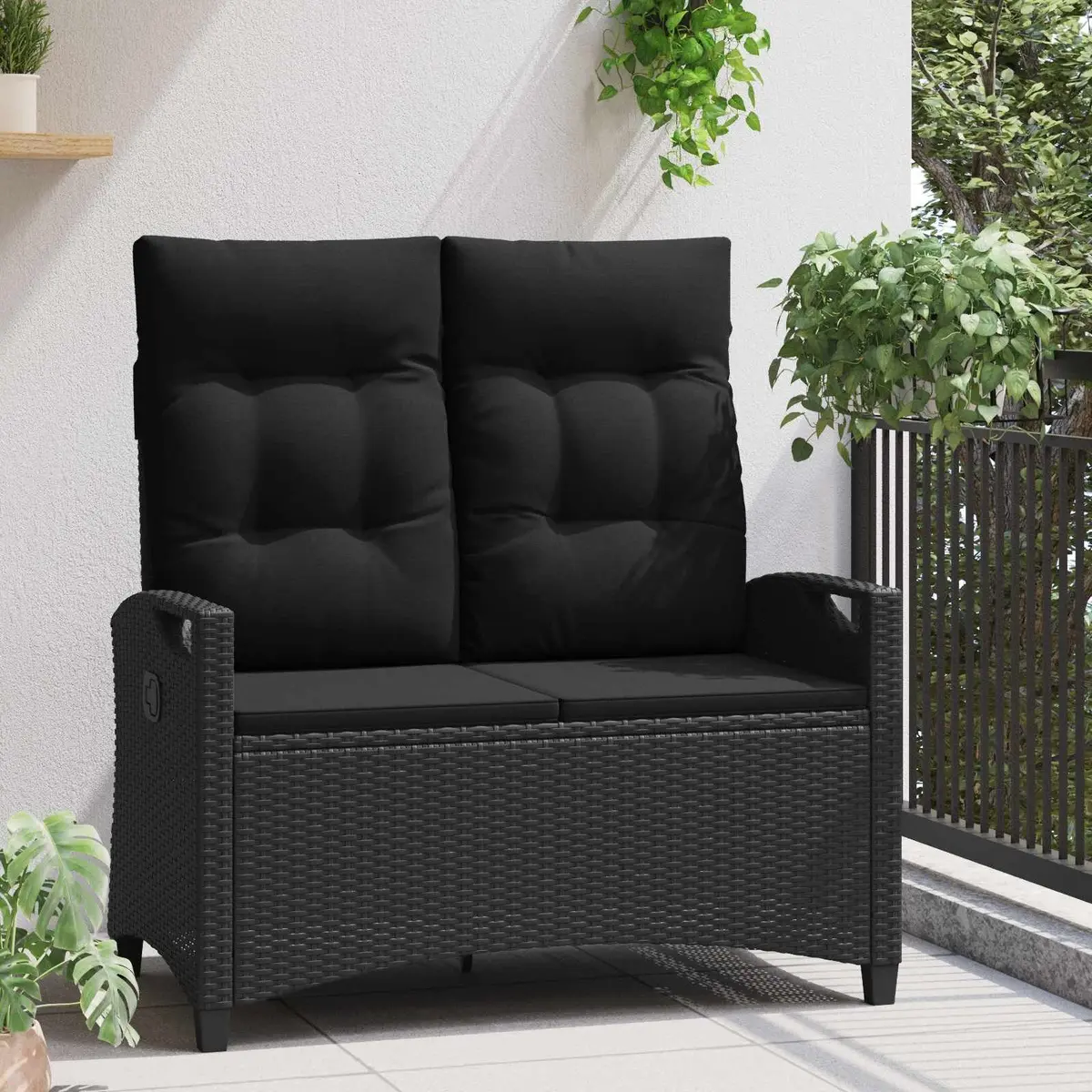 Reclining Garden Bench Adjustable Black Outdoor Lounger Patio Seating