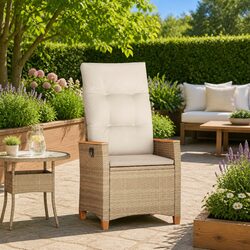 Reliable Beige Reclining Garden Chair with Cushions