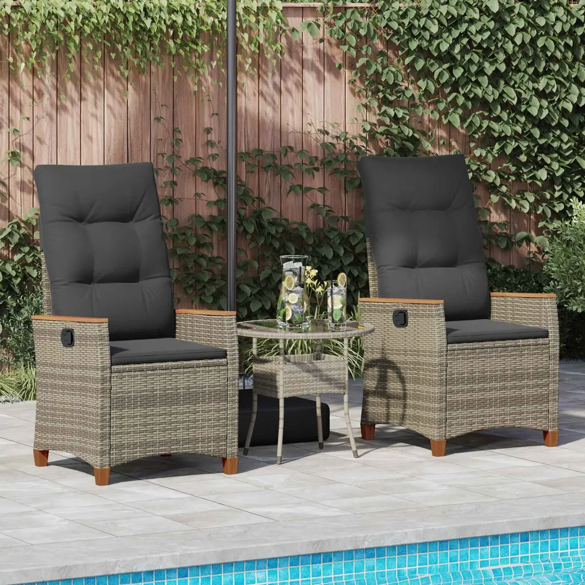 Reclining Garden Chair Outdoor Seating Manual Adjustable Backrest Grey