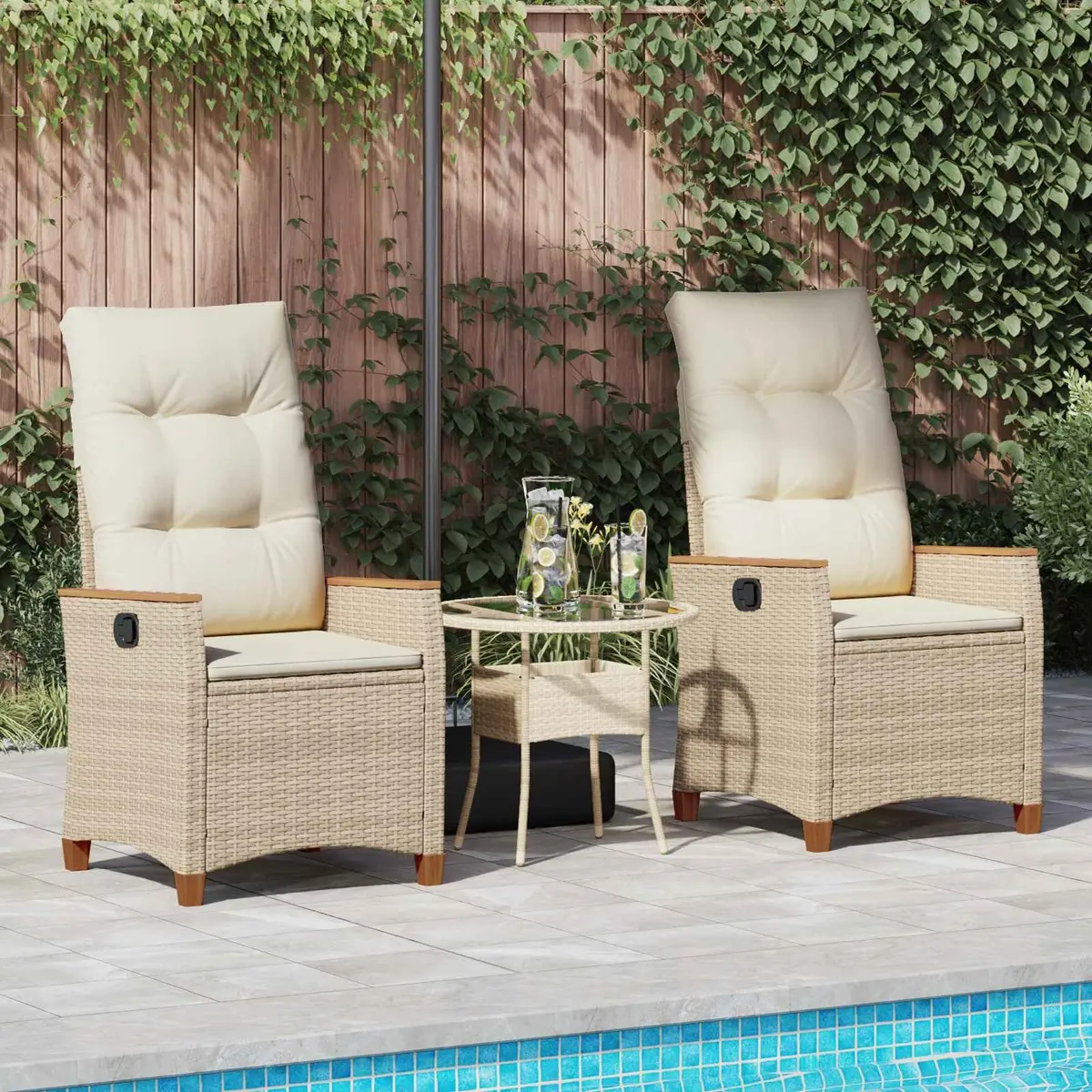 Reclining Garden Chair Adjustable Backrest Outdoor Seating Beige