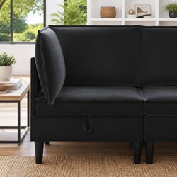 Practical Black Velvet Sofa with Storage Solutions