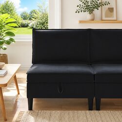 Comfortable Black Velvet Sofa with Ample Storage Space