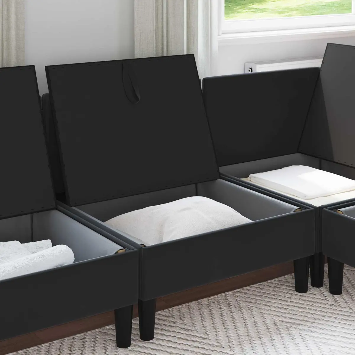 Black Velvet Sofa with Ample Storage Space