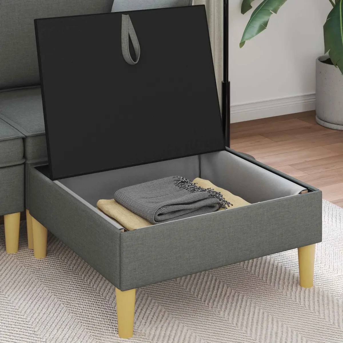Storage Ottoman Square Modern Fabric Sofa Bench Seat