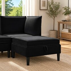 Practical Black Velvet Sofa Stool for Home Use