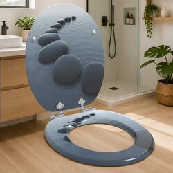 Soft-Close Toilet Seat Grey 44 x 38 cm MDF Board Bathroom Fixture