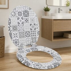 Soft-Close Toilet Seat Blue White Modern Bathroom Fixture MDF Construction