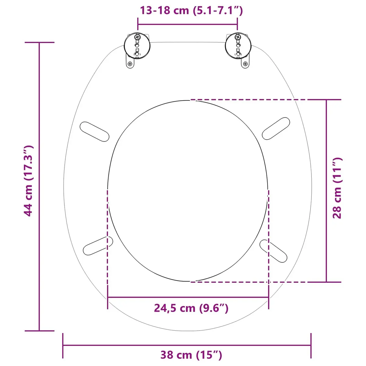 Soft-Close Toilet Seat Multicolour MDF Board Standard Fixing 44 x 38 cm