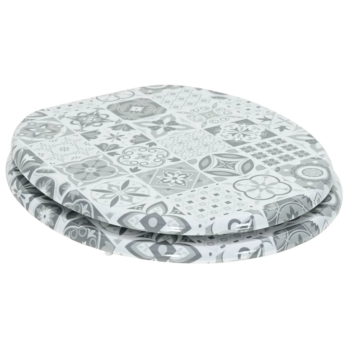 Soft-Close Toilet Seat Grey 44 x 38 cm MDF Bathroom Fixture Hardware Easy