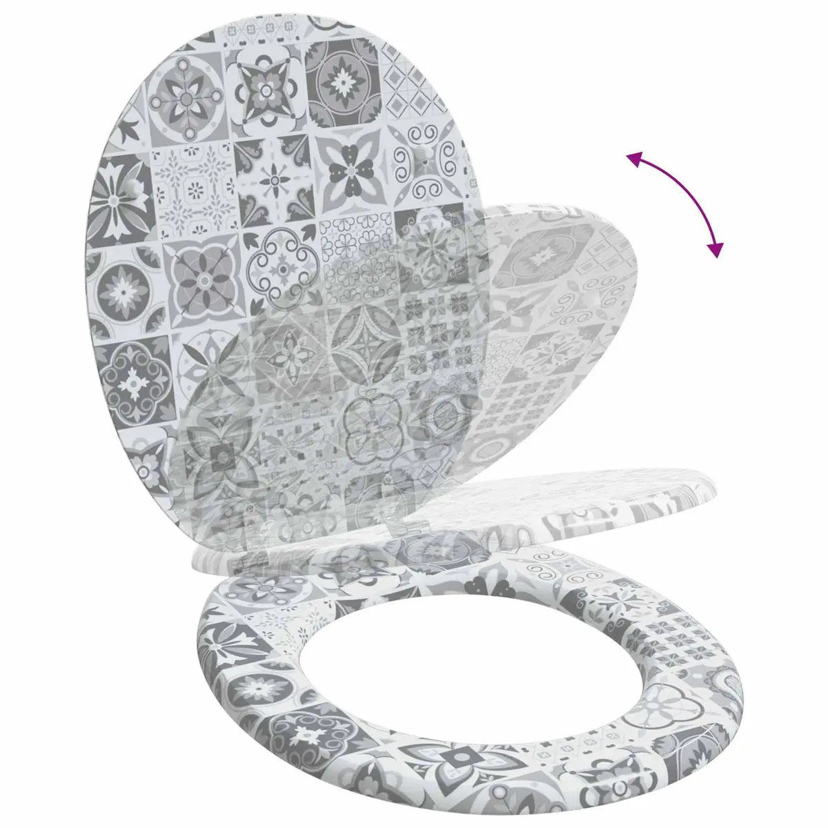 Soft-Close Toilet Seat Grey 44 x 38 cm MDF Bathroom Fixture Hardware Easy