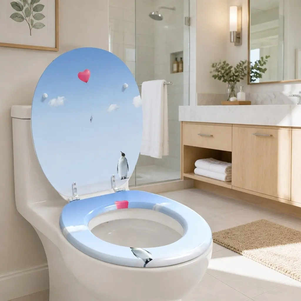 Toilet Seat Soft-Close Blue MDF 44 x 38 cm Bathroom Fixture Durable Easy Install