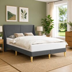 Quality Bed Frame with Elegant Dark Grey Headboard
