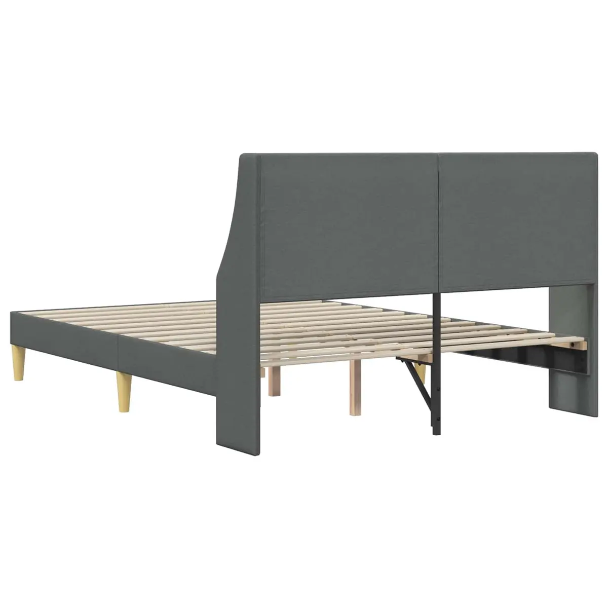 Bed Frame with Dark Grey Fabric Headboard Rectangular Modern Bedroom Furniture