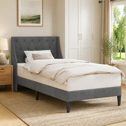 Durable Velvet Bed Frame with Classic Details