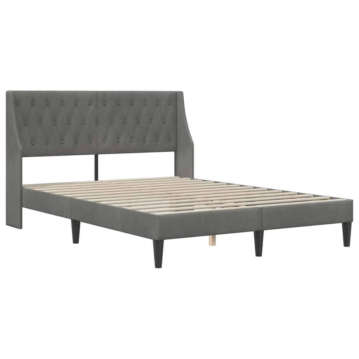 Bed Frame Modern Bedroom Furniture 153 x 203 cm Dark Grey Velvet Headboard