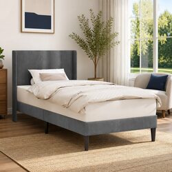 Comfortable and Practical Grey Velvet Bed Frame 90 x 190 cm