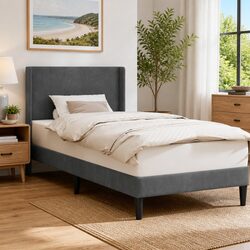 Comfortable Bed Frame with Dark Grey Velvet Headboard