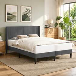 Comfortable Dark Grey Velvet Bed Frame with Easy Assembly 153 x 203 cm