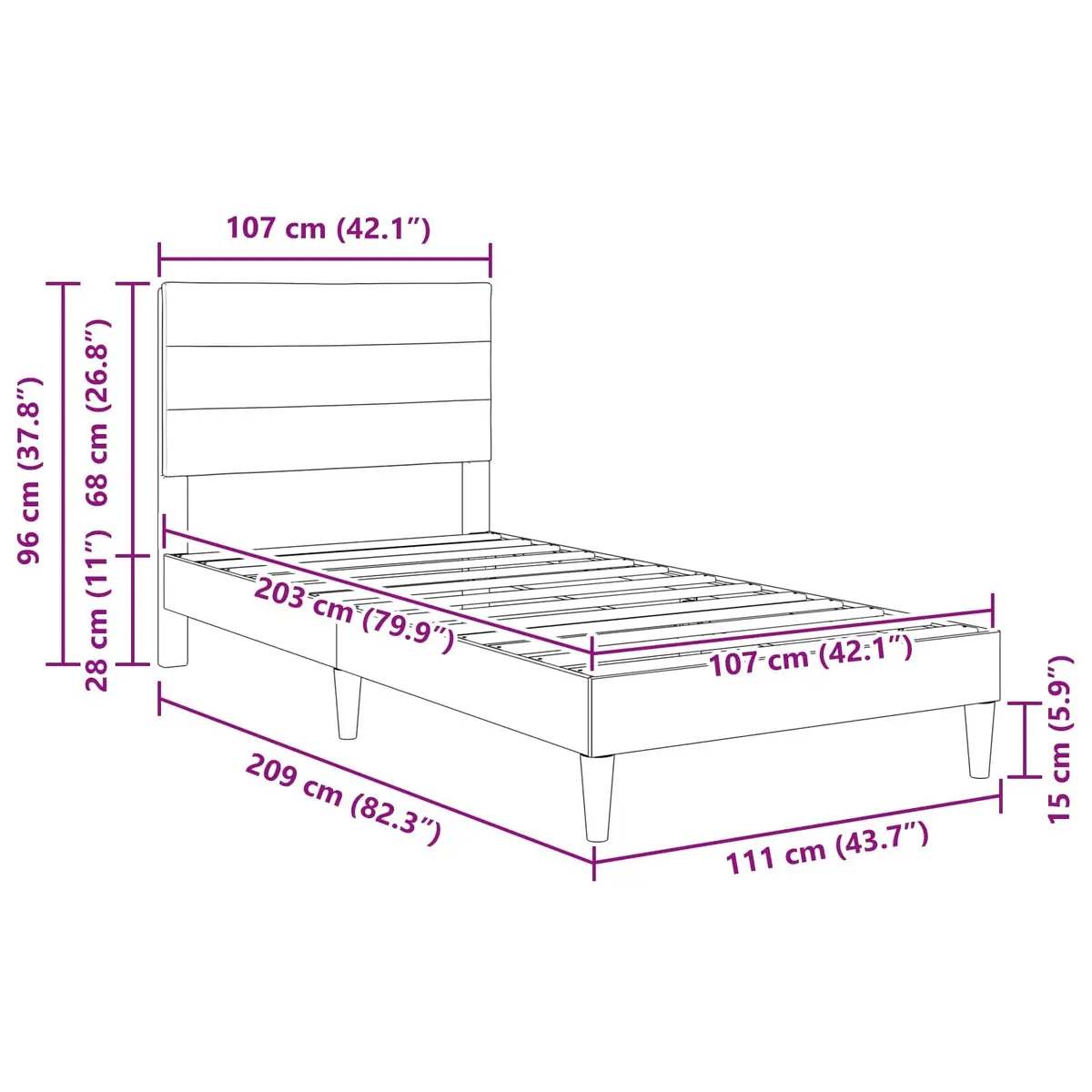 Bed Frame with Dark Grey Upholstered Headboard