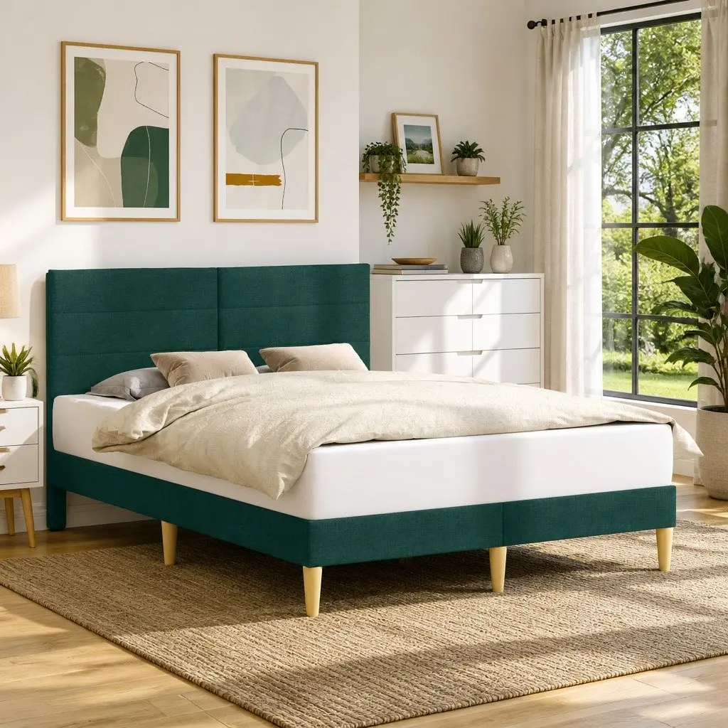 Bed Frame with Easy Maintenance Dark Grey Headboard
